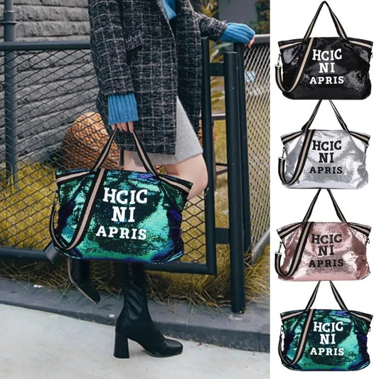 Bling Sequins Shoulder Bags Big Capacity Female Handbag For Lady Travel Large Tote Letter Printed Crossbody Bags