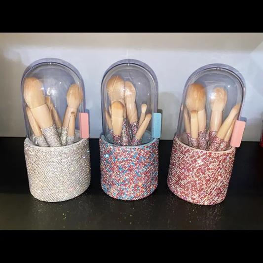 Bling Rhinestone 8PC Makeup Brush & Holder Set