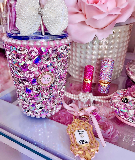 Beautifu Bling Pearl Cup with Lid and Straw
