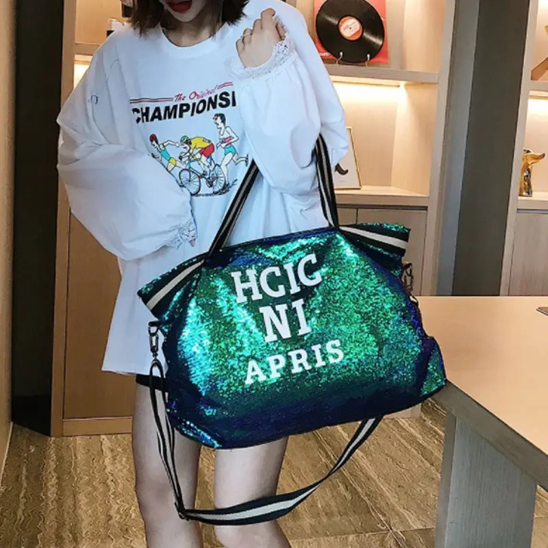 Bling Sequins Shoulder Bags Big Capacity Female Handbag For Lady Travel Large Tote Letter Printed Crossbody Bags