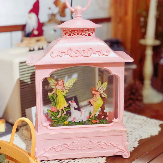 Snow Lantern Shaker Light Up Greenhouse Pink Fairy Unicorn Lantern, Mantelpiece