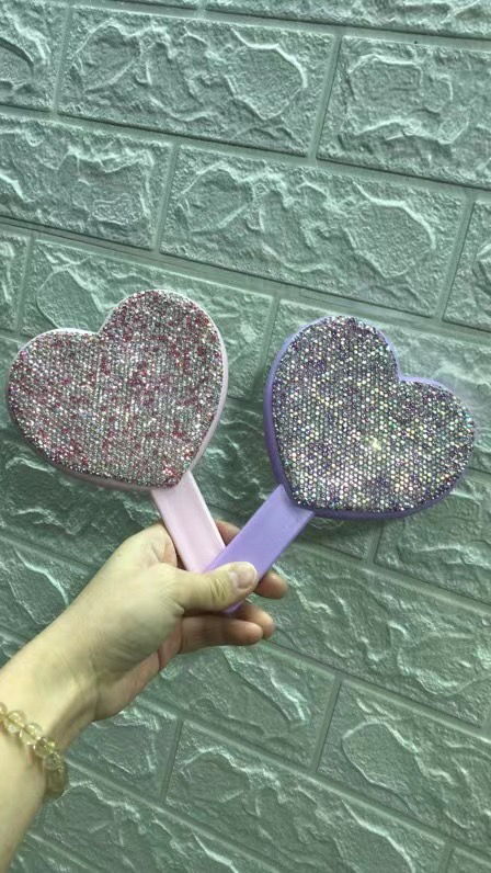 Bling Handheld Rhinestone Diamond Heart Shaped Mirror