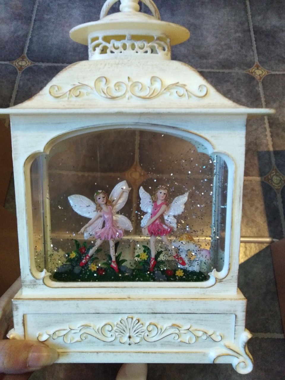 Snow Globe Lantern Shaker Light Up Greenhouse Fairy Elves Lantern, Mantelpiece