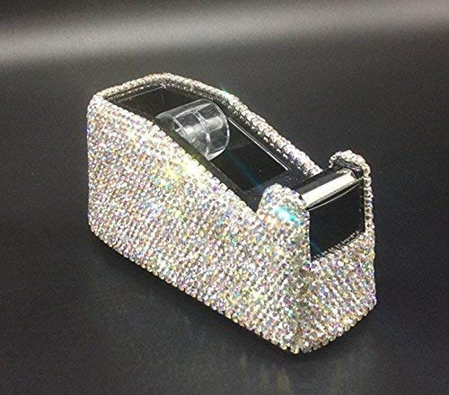 Bling Bling Crystal Luxury Handmade Diamond Desktop Tape Dispenser for  Fashion Girls Women (White) 