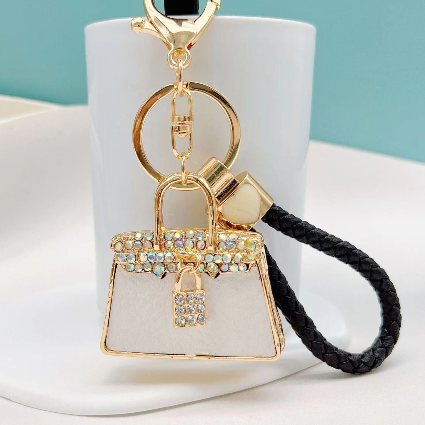 Adorable Purse Bag Bling Rhinestone Keychain Keyring with Strap for Car Key