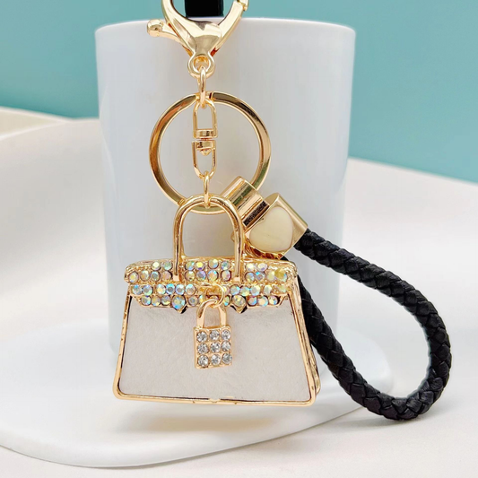 Adorable Purse Bag Bling Rhinestone Keychain Keyring with Strap for Car Key