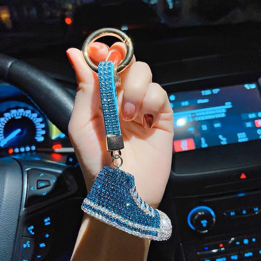 Bling Rhinestone Adorable Sneaker Shoe Keychain Car Key Pendant Accessory with Strap