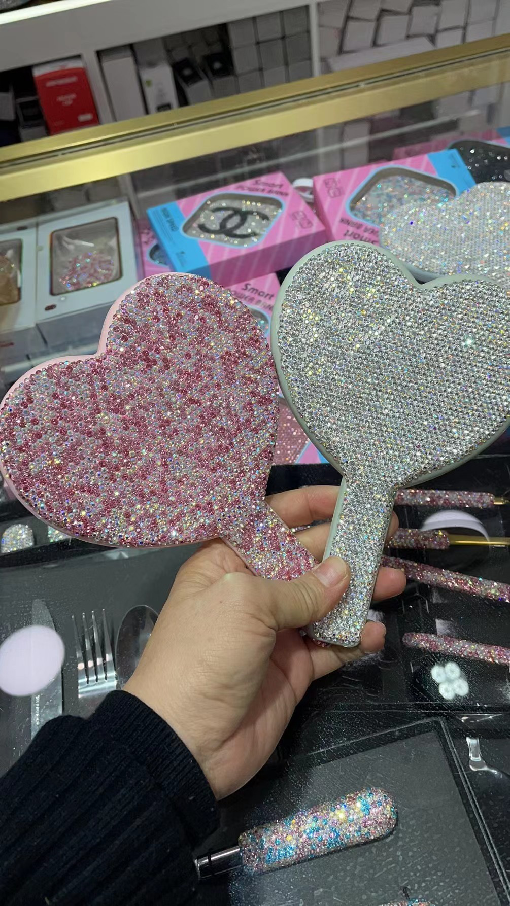 Bling Heart Shaped Hand Mirror