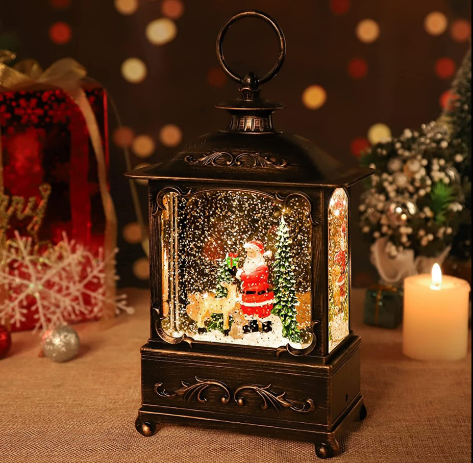 Classy Snow Globe Christmas Festive Holiday Music Box Light Up Lantern with Figure