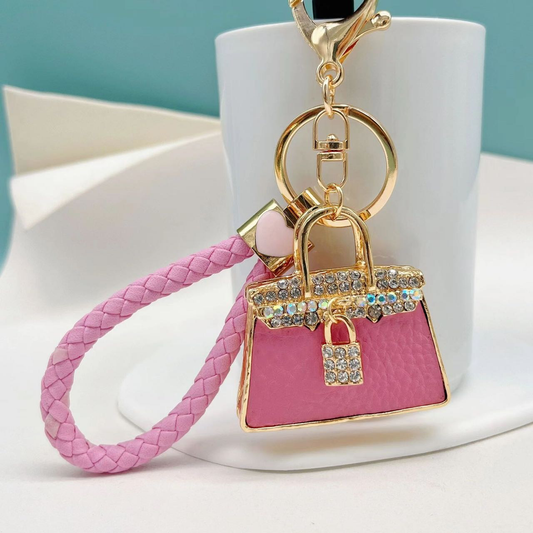 Adorable Purse Bag Bling Rhinestone Keychain Keyring with Strap for Car Key