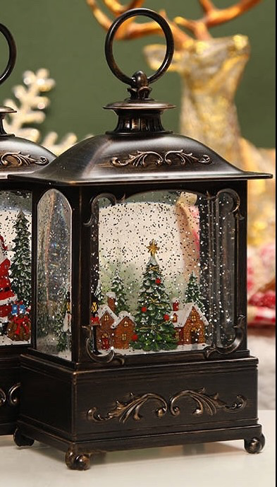 Classy Snow Globe Christmas Festive Holiday Music Box Light Up Lantern with Figure
