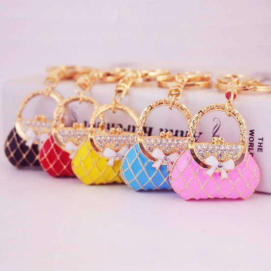 Adorable Pink Bag Bling Rhinestone Keychain Keyring for Car Key