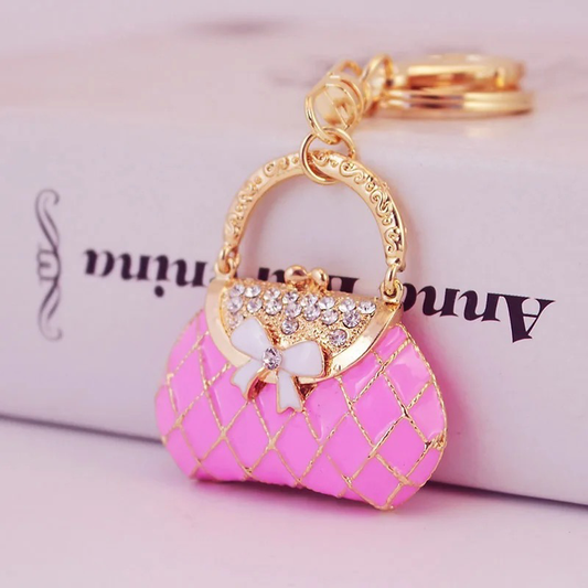 Adorable Pink Bag Bling Rhinestone Keychain Keyring for Car Key