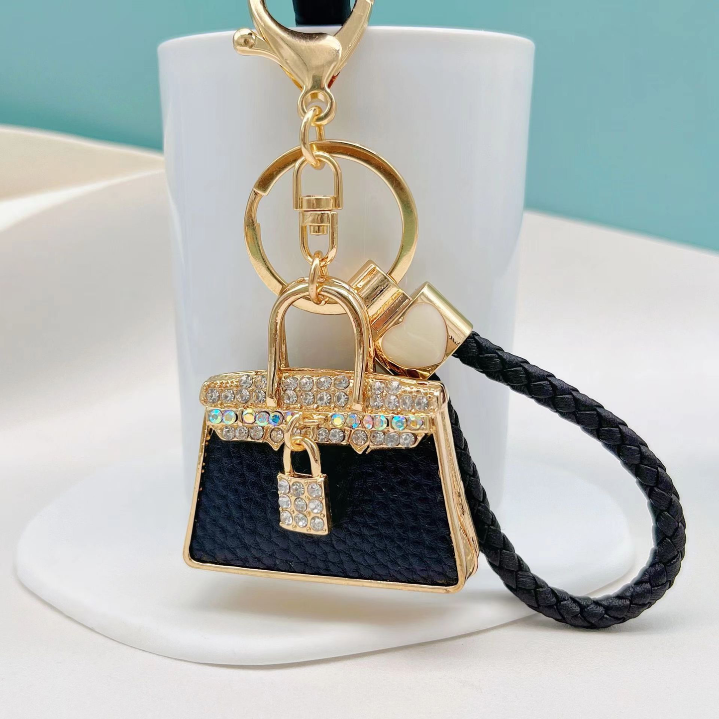 Adorable Purse Bag Bling Rhinestone Keychain Keyring with Strap for Car Key