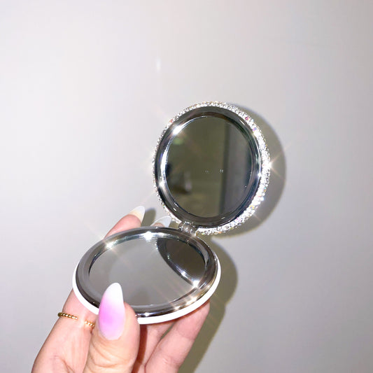 Bling Rhinestone Hand Held Travel Portable Mirror with Heart