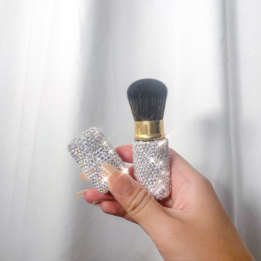 Bling Rhinestone Luxury Synthetic Portable Travel Kabuki Foundation Blush Powder Brush with Cap Lid