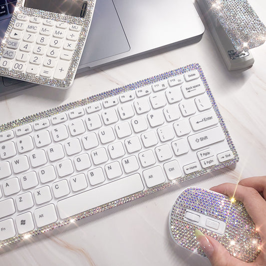 Bling Dazzling Rhinestone Wireless USB Keyboard and Mouse Set, Compatible with All