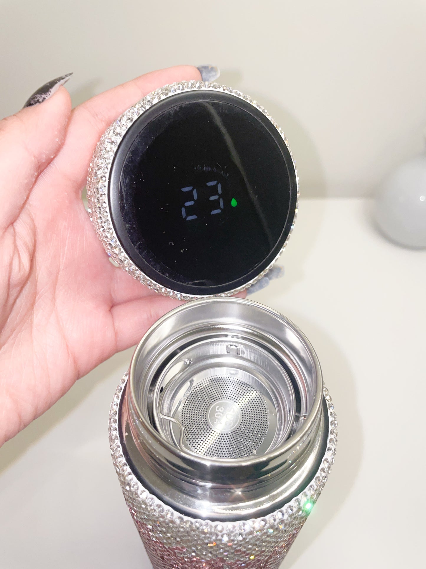 Temperature Detecting Rhinestone Water Bottle