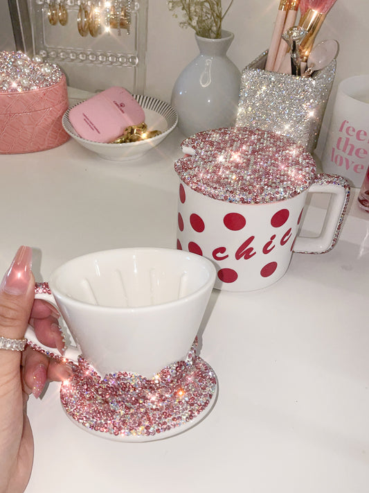 Bling Tea Cup, Water Mug with Lid Chic Polka Dot