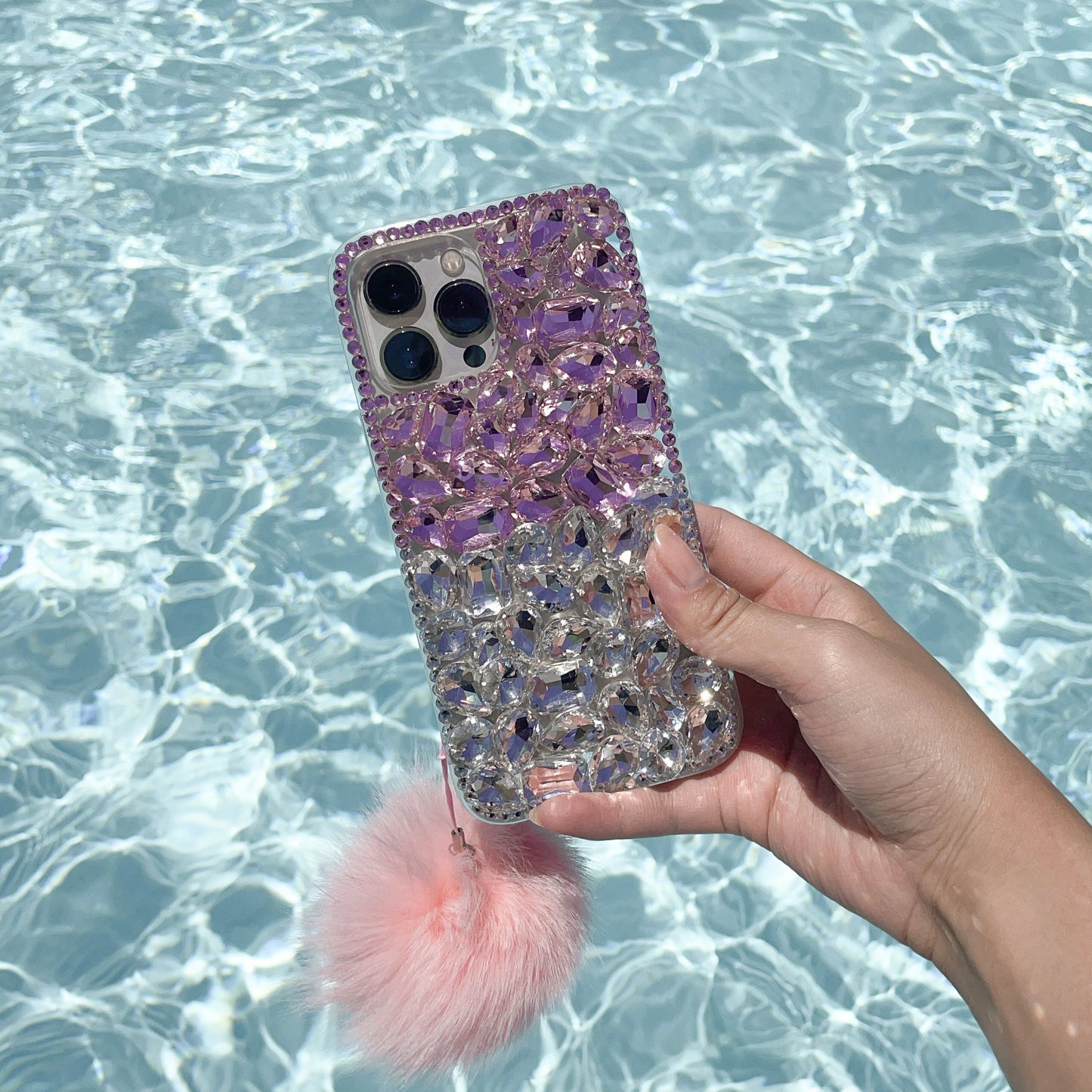 Bling Diamond Two Tone iPhone 12/13 Pro/Pro Max Phone Case with Puff