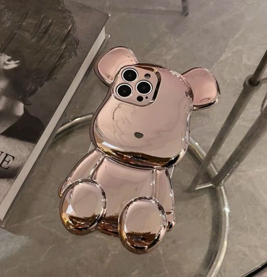 Bling Mirror Reflective Bear iPhone Case with Strap and Bear Charm