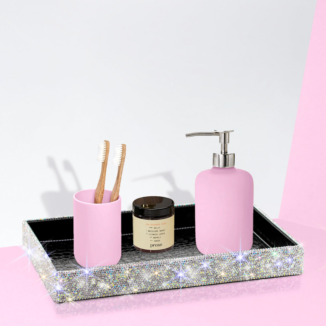 Bling Vanity Crystal Rhinestone Makeup Tray Makeup Organizer for Bathroom Bedroom