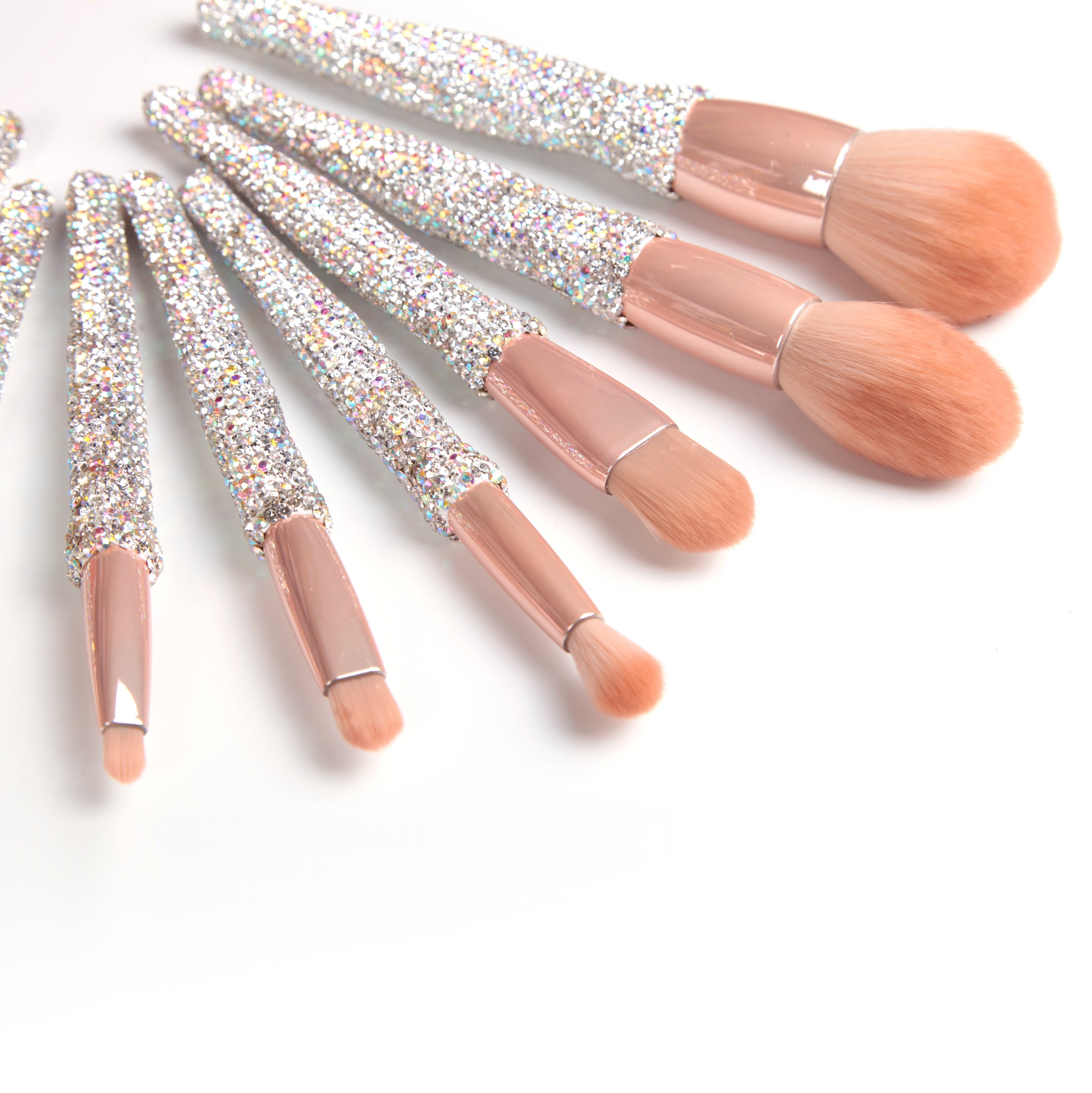 12 Piece Bling Rhinestone Makeup Brushes, Silver