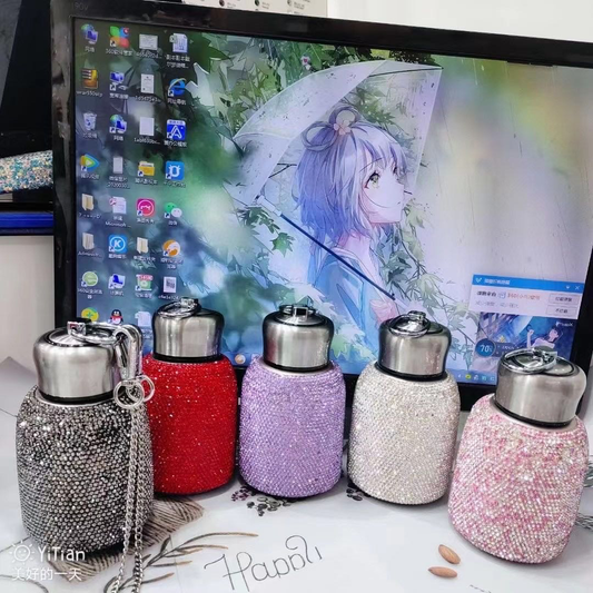 Adorable Rhinestone Portable Water Bottle with Chain Strap