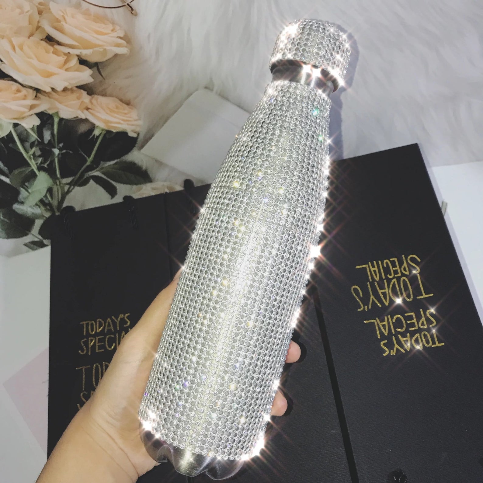 Stylish Rhinestone Refillable Reusable Stainless Steel Water