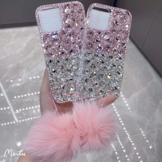 Bling Diamond Two Tone iPhone 12/13 Pro/Pro Max Phone Case with Puff