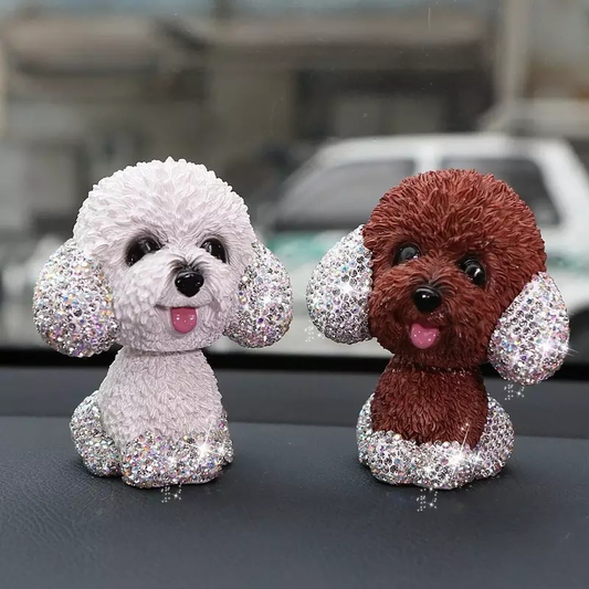 Rhinestone Adorable Poodle Puppy Dog Car Dashboard Ornament