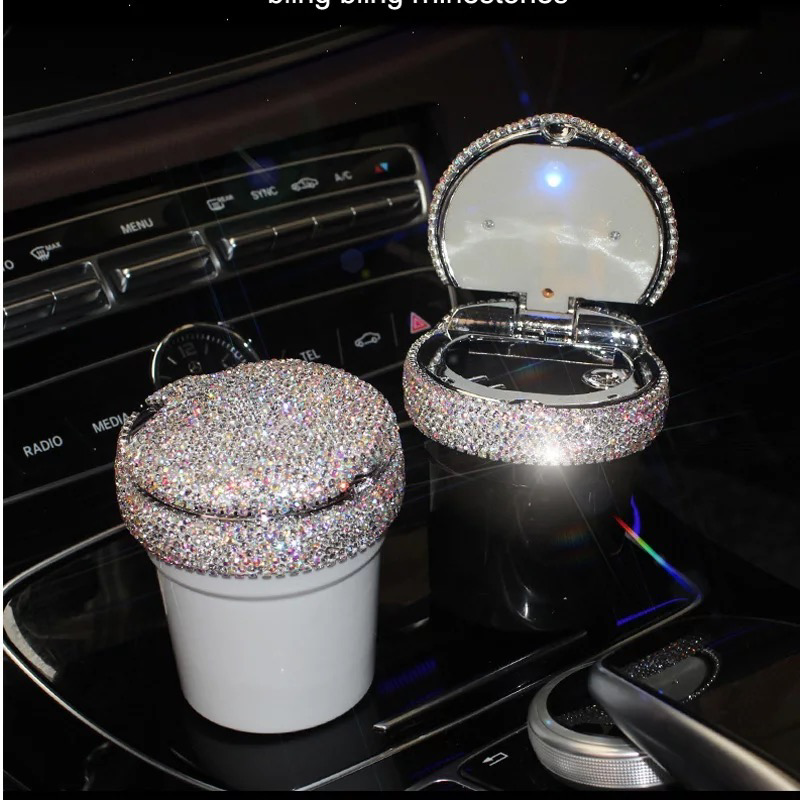 car cigarette ashtray with lid Bling Rhinestone Portable Car Ashtray Cup with Cigarette Holder – BlingPink  USA
