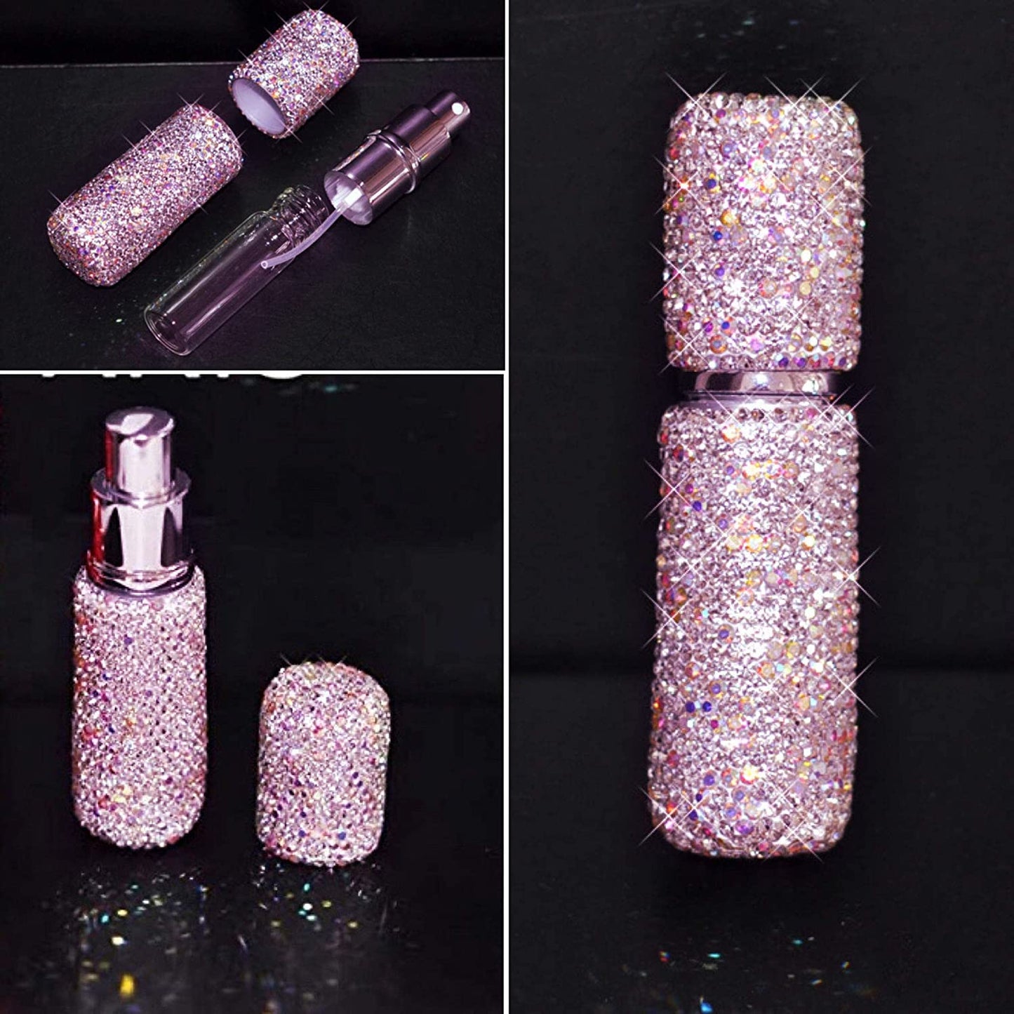 Bling Dazzling Portable Travel Size Perfume Spray, Fine Mist Hair Sprayer Toiletry, Suitable for Liquid, Refillable and Reusable Bottle Container