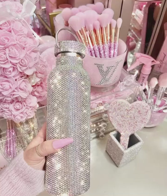 Bling Crystal AB White Rhinestone Dazzling Refillable Reusable Stainless Steel Water Bottle Tumbler with Lid (750 mL, AB))