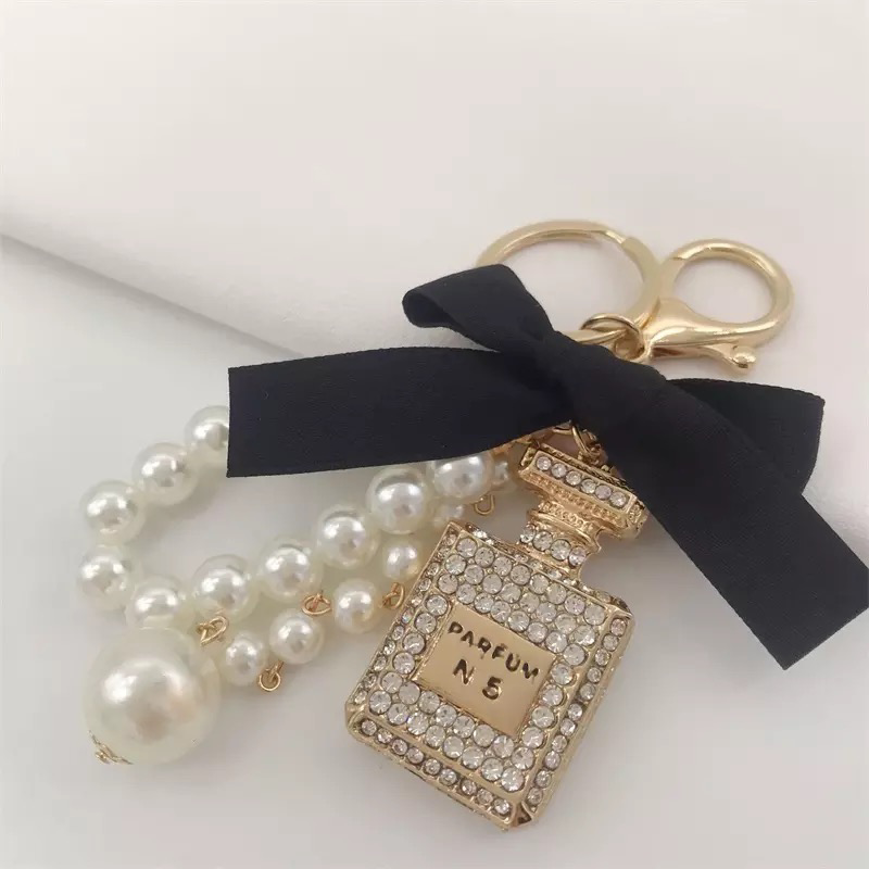 SWJEWEL Perfume Bottle Diamond Keychain Bow-Knot Pearl Beads Handbag  Personalized Keyring