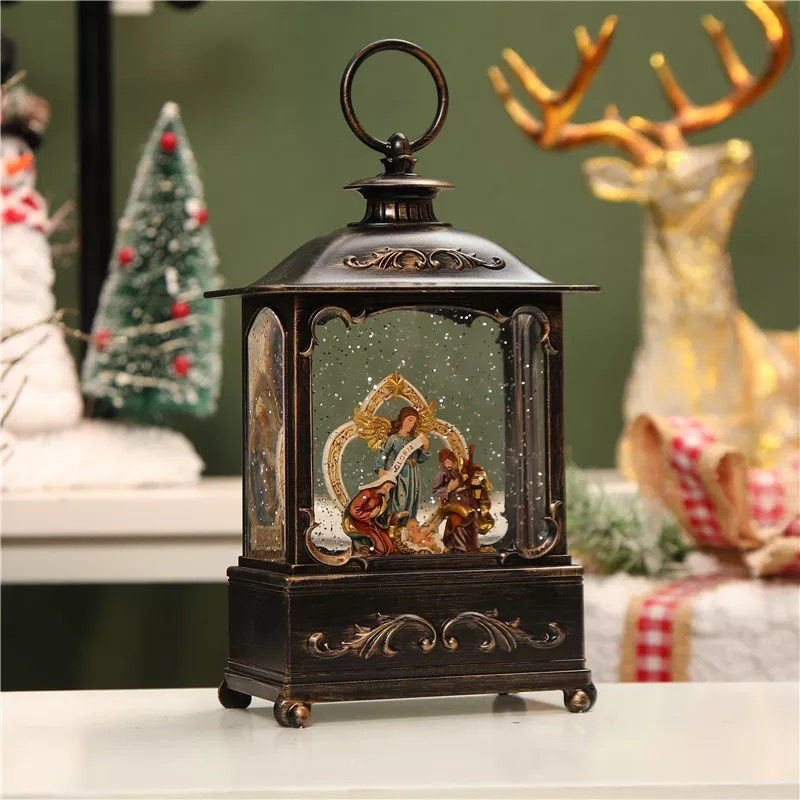 Classy Snow Globe Christmas Festive Holiday Music Box Light Up Lantern with Figure