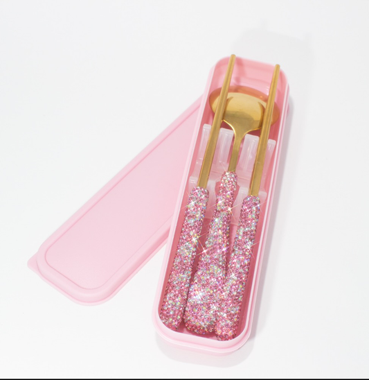 Crystal Utensils Travel Set (2PC: Spoon+Chopsticks with Case and Pouch)