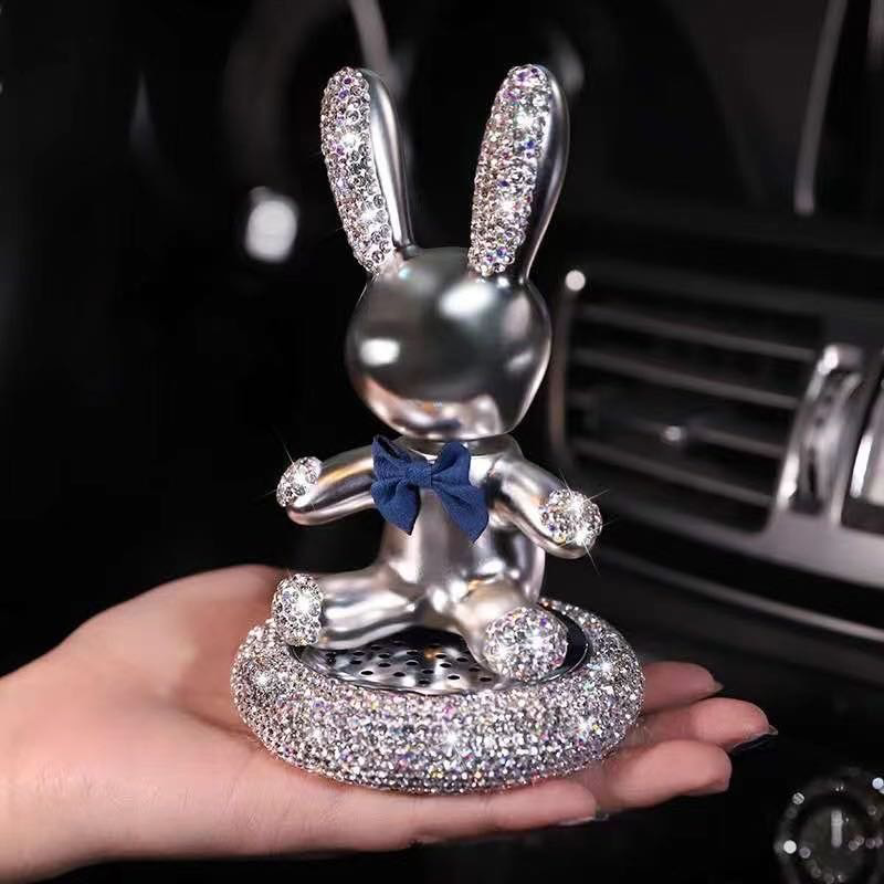 Bling Dazzling Cute Adorable Rhinestone Rabbit Shaking Head Ornaments Perfume Air Freshener Diffuser for Car