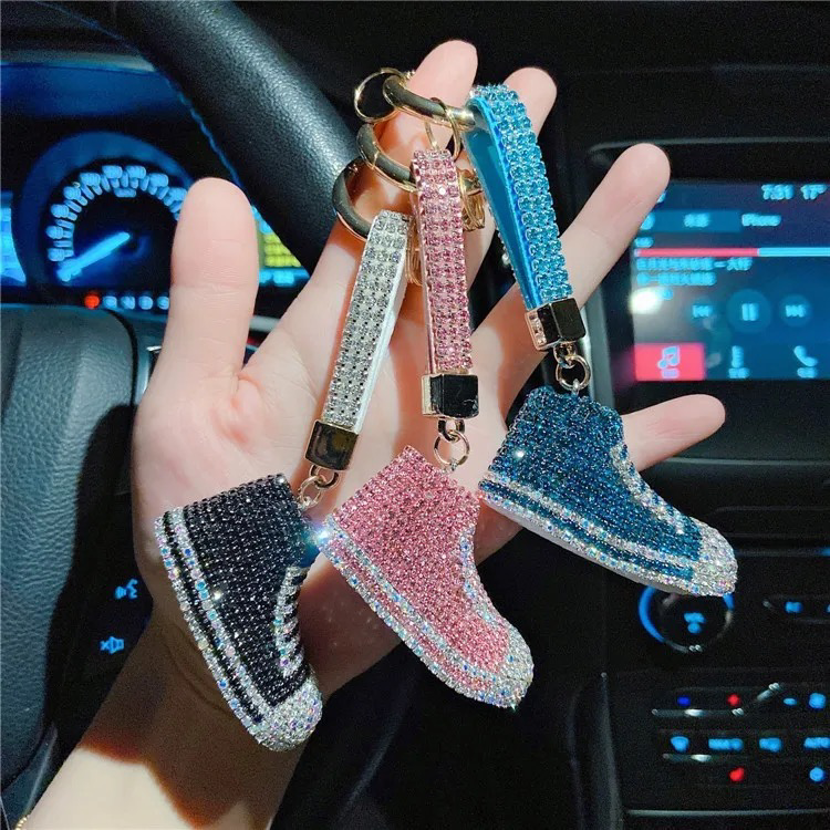 Bling Rhinestone Adorable Sneaker Shoe Keychain Car Key Pendant Accessory with Strap