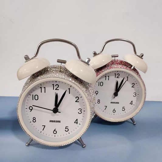 Cute Bling Dazzling Rhinestone Bell Vintage Alarm Clock for Bedroom, Retro Analog Alarm Clock, Effective for Heavy Sleepers