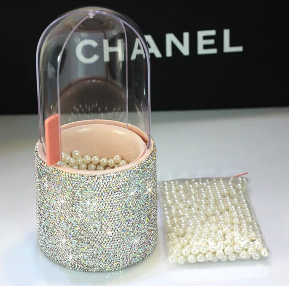 Bling Makeup Brush Holder with Lid Cap & Pearls