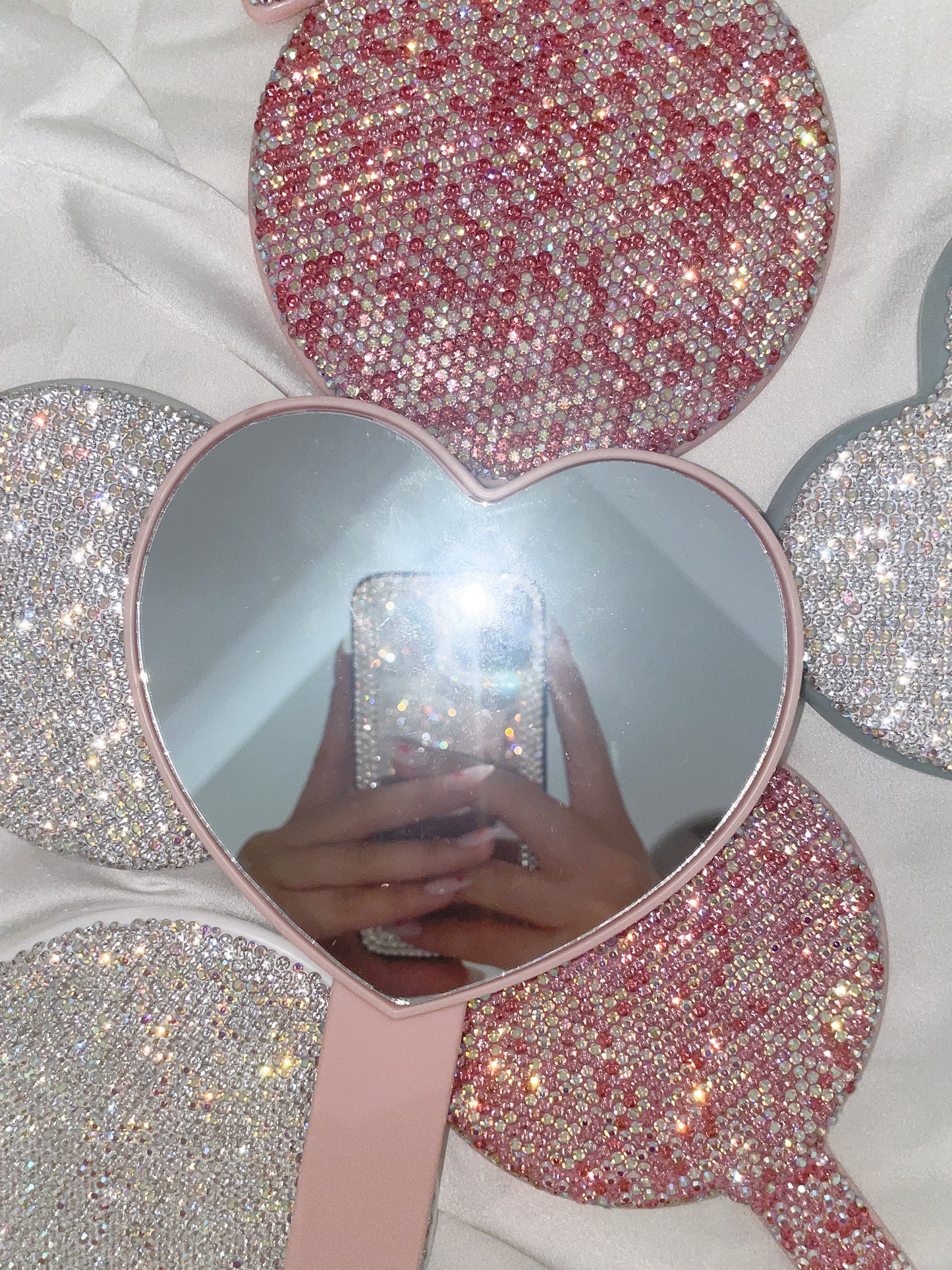 Bling hand mirror, led light mirror, pink mirror, designer mirror,  rhinestone mirror, Barbie, embellished mirror, bling hand mirror