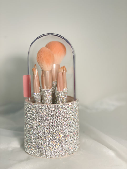 Bling Makeup Brush Holder with Lid Cap & Pearls