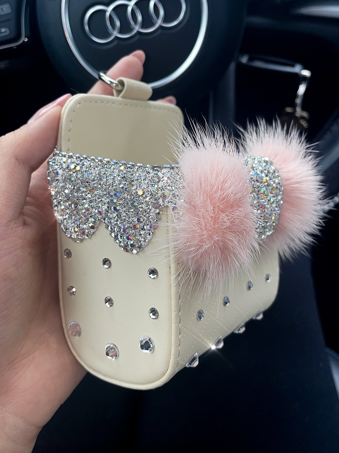 Lovely Cute Ribbon Bowtie & Feather Car Phone Holder Pouch