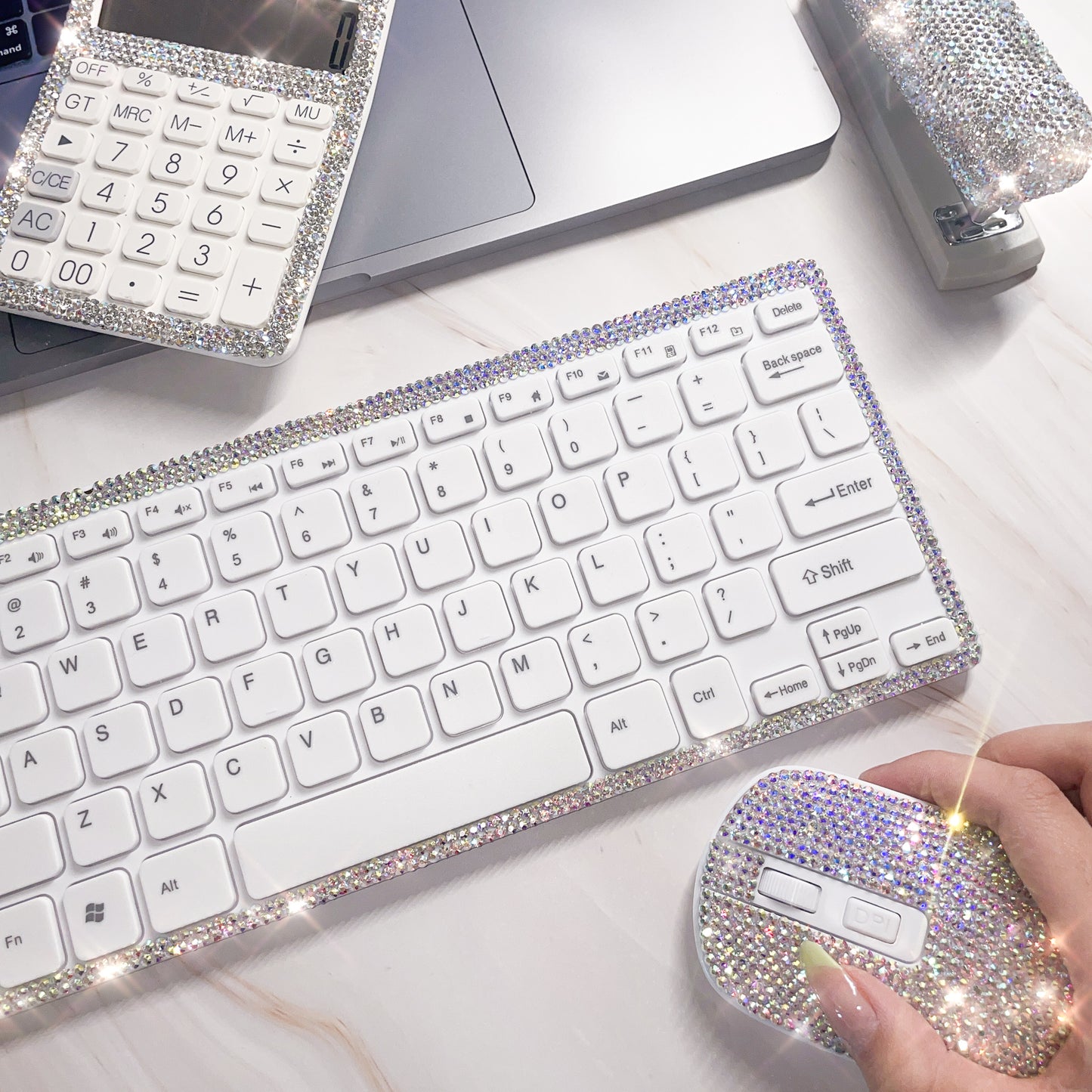 Bling Dazzling Rhinestone Wireless USB Keyboard and Mouse Set, Compatible with All