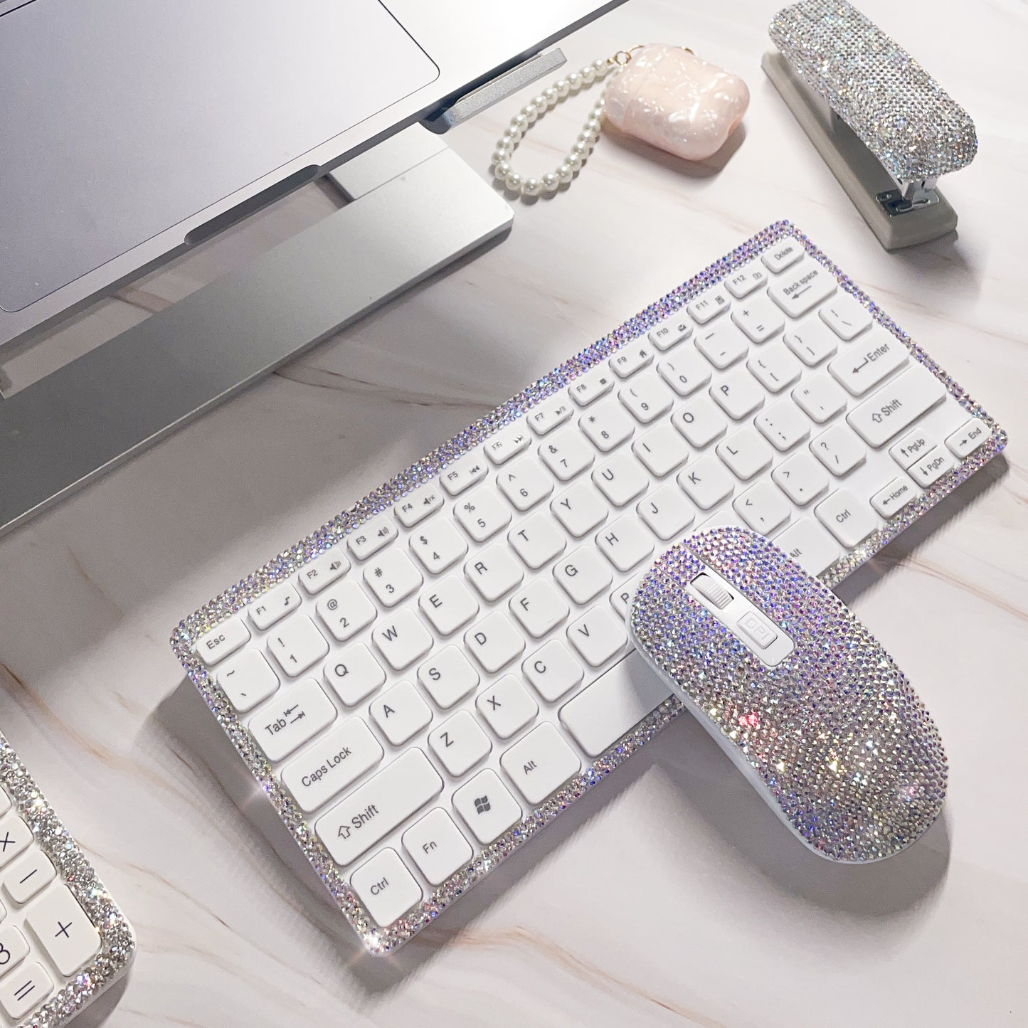 Bling Dazzling Rhinestone Wireless USB Keyboard and Mouse Set, Compatible with All