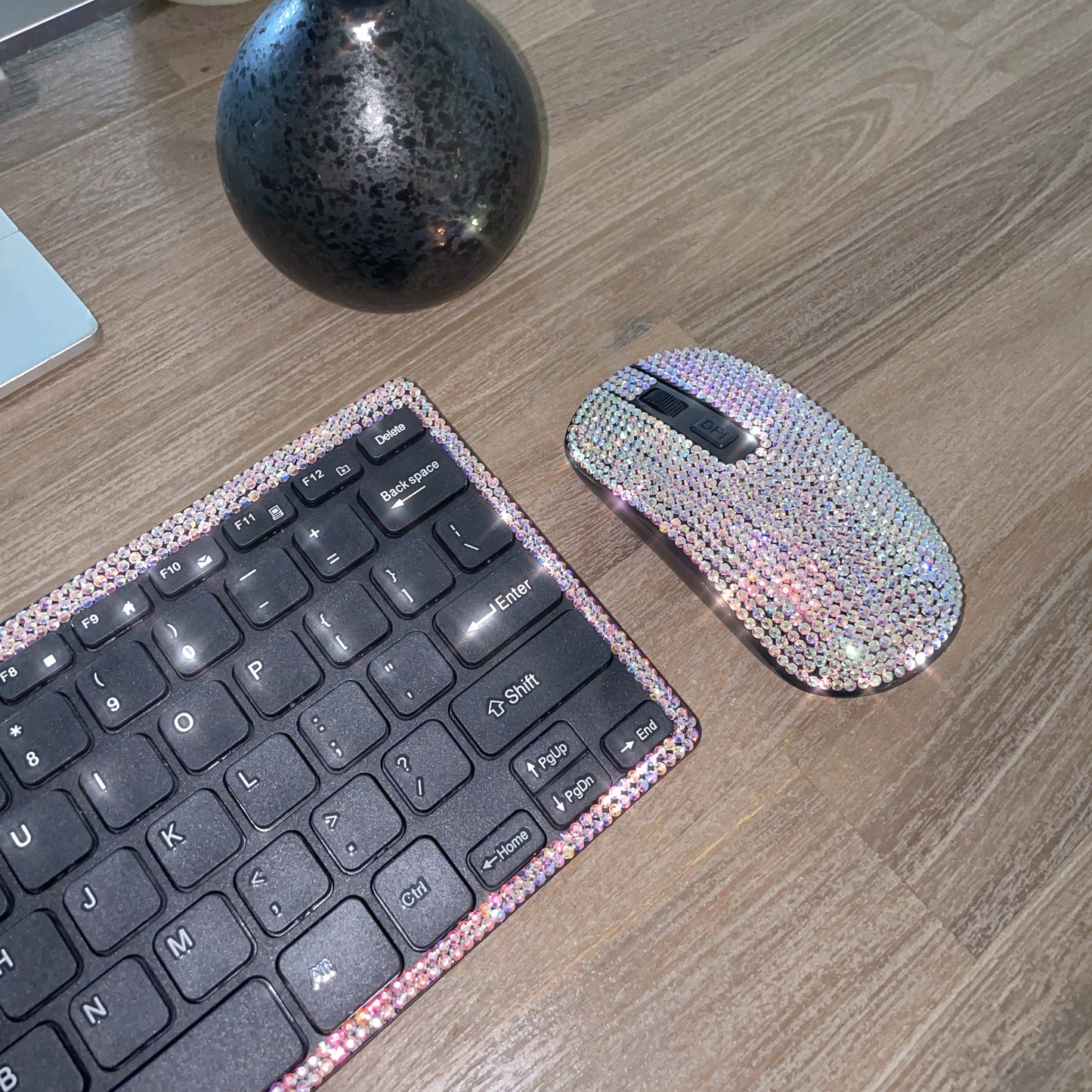 Bling Dazzling Rhinestone Wireless USB Keyboard and Mouse Set, Compatible with All