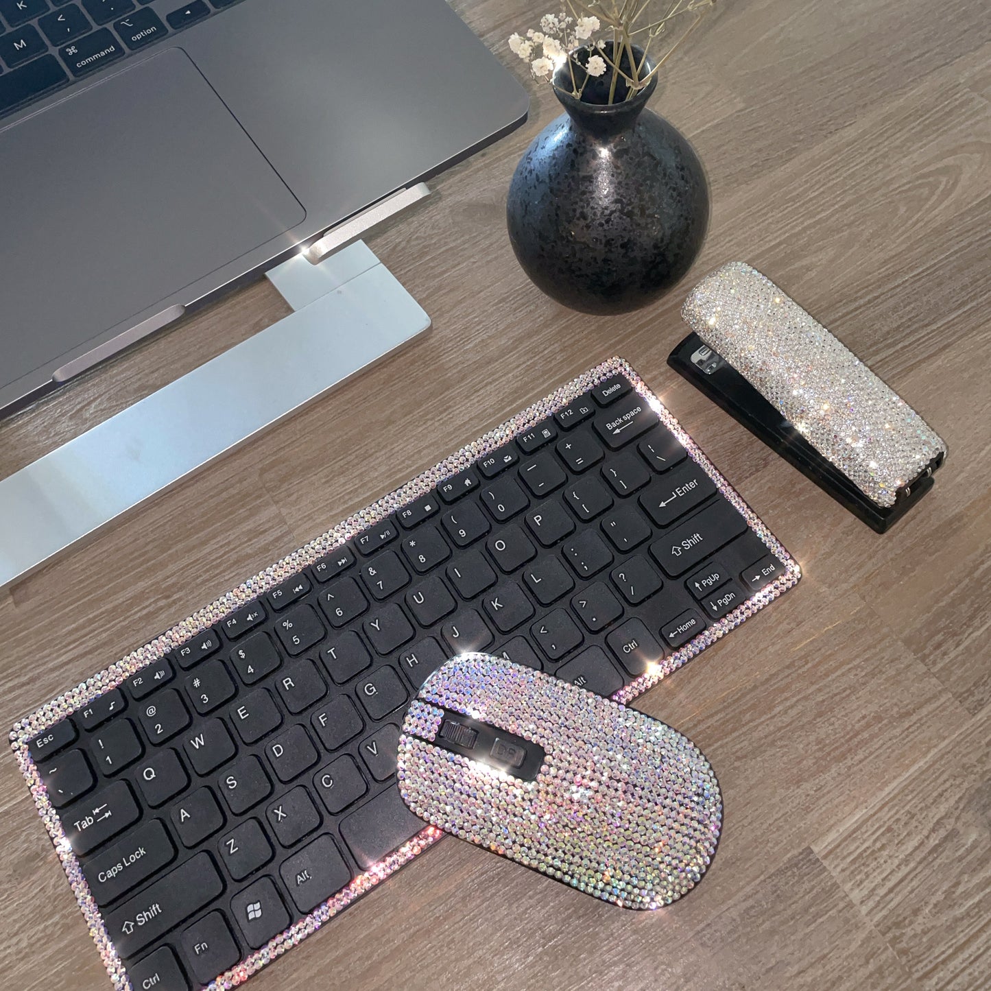Bling Dazzling Rhinestone Wireless USB Keyboard and Mouse Set, Compatible with All