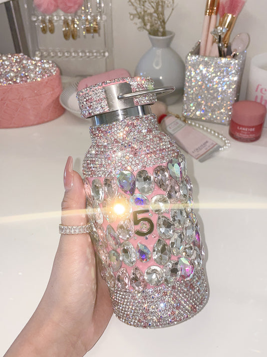 Pink Checker Glitter Water Bottle – Golden Gems