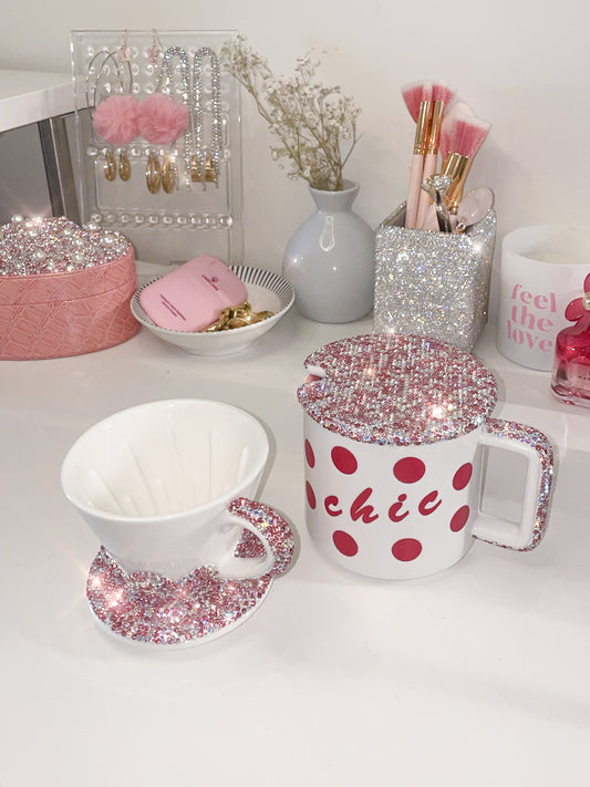 Bling Tea Cup, Water Mug with Lid Chic Polka Dot